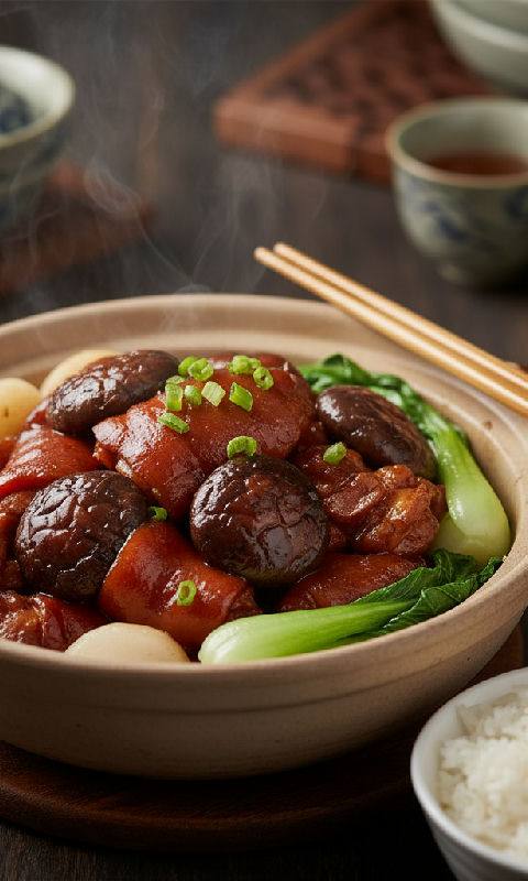 Braised Pork Hock with Dried Shiitake Mushrooms and Oyster Sauce