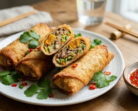 Spring Greens and Salted Egg Roll with Pork