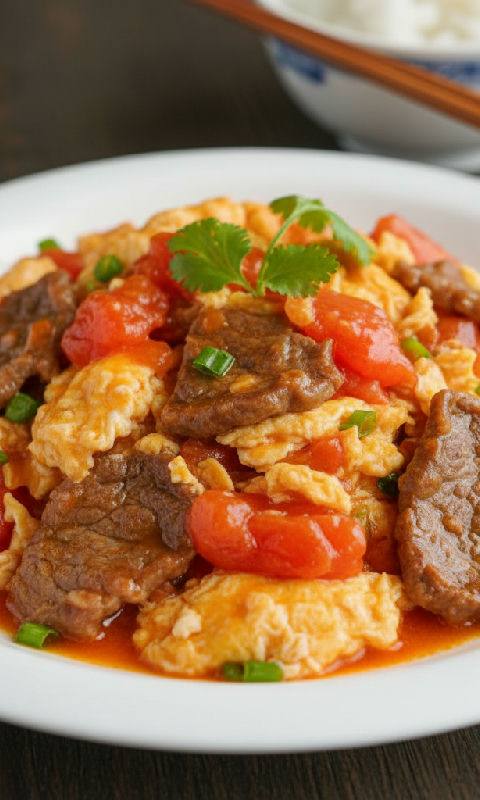 Stir-fried Beef with Tomatoes and Scrambled Eggs