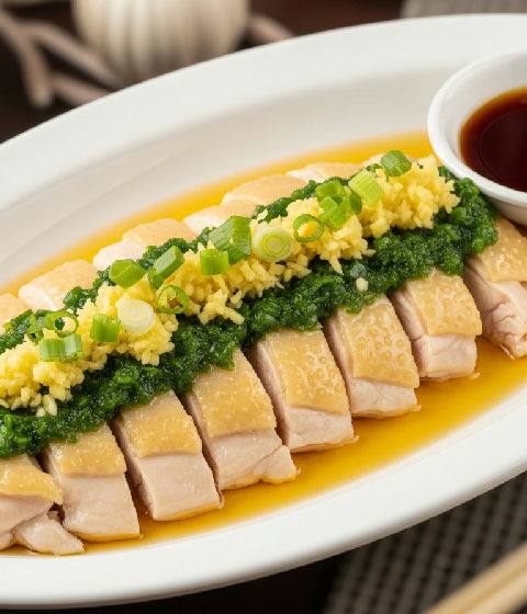 Steamed Chicken with Ginger and Spring Onion Oil
