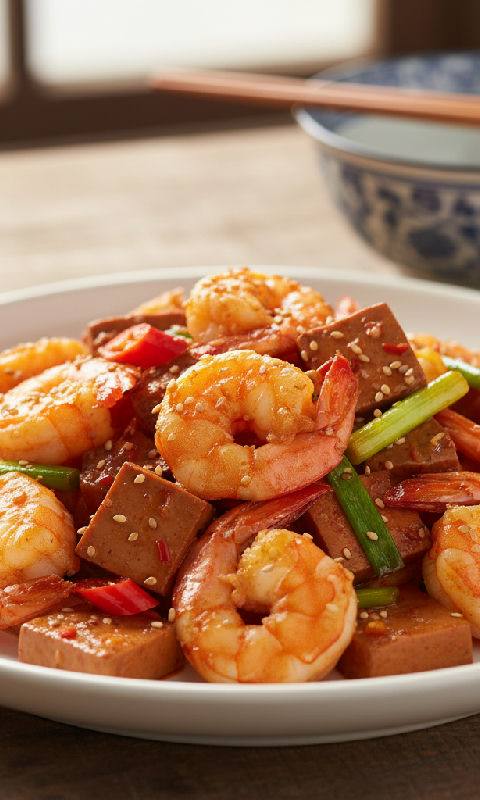 Wok-fried Prawns with Fermented Tofu (Furu)