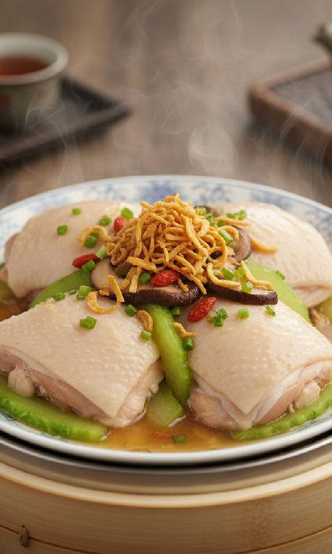 Steamed Chicken Thigh with Conpoy and Winter Melon