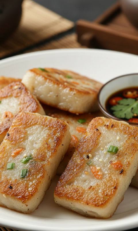 Pan-fried Savory Taro Cake with Chinese Doughnut (Ghostly Horse Cake)
