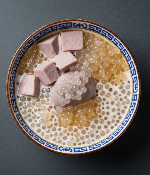 Chilled Taro Coconut Sago with Crystal Pearls