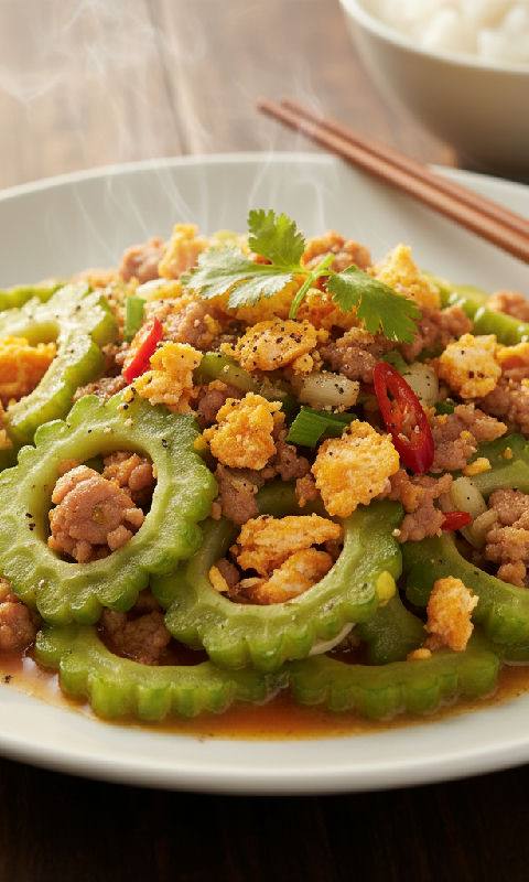Stir-fried Bitter Melon with Salted Egg Yolk and Minced Pork