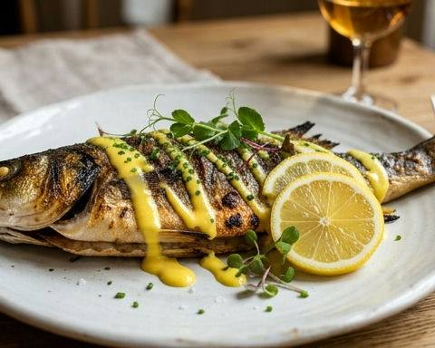 Charcoal-Grilled Spring Fish with Lemon Egg Yolk Mayonnaise