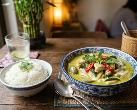 Thai Green Curry Chicken with Steamed Jasmine Rice