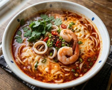 Cheese Seafood Spicy Noodle Soup