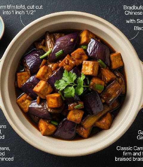 Braised Eggplant and Firm Tofu with Salted Black Beans