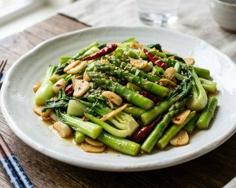 Garlic Fragrant Asparagus with Choy Sum Stir-fry