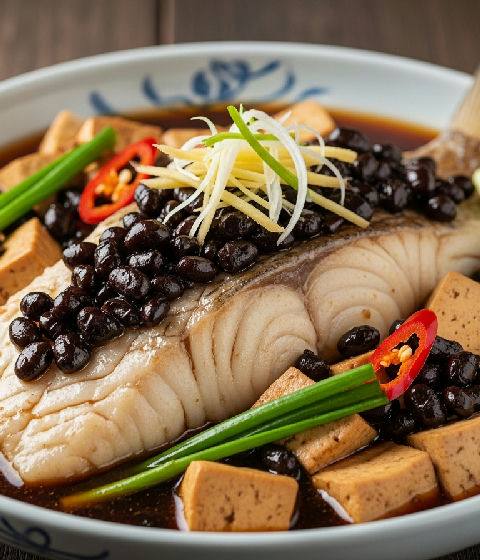 Braised Fish Fillet with Preserved Black Beans and Tofu