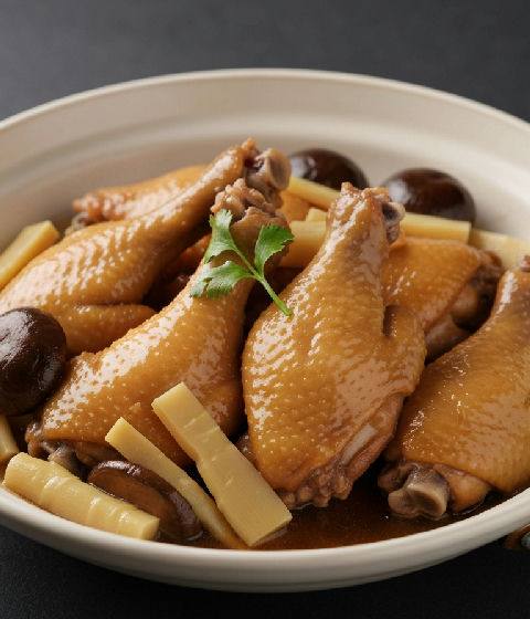 Braised Chicken Mid-wings with Mushroom and Bamboo Shoots