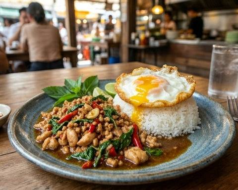 Thai Basil Chicken with Jasmine Rice and Fried Egg