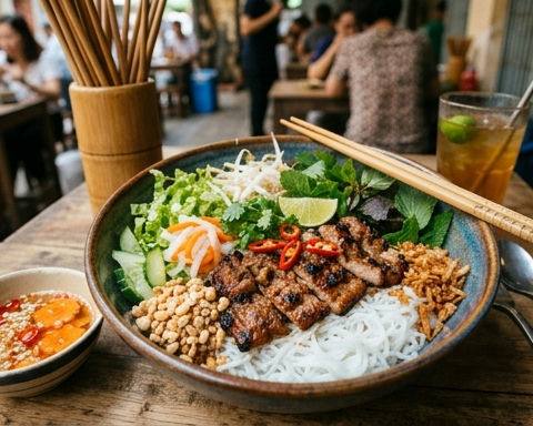 Vietnamese Grilled Lemongrass Pork with Vermicelli Noodle Bowl