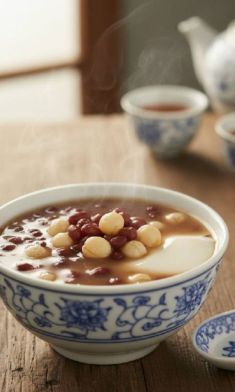 Steamed Milk Pudding with Red Beans and Lotus Seeds