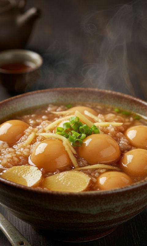 Sweetened Fermented Glutinous Rice with Ginger and Quail Eggs
