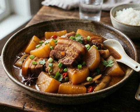 Braised Pork Belly with Radish and Fermented Bean Curd