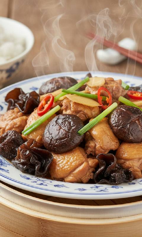 Steamed Chicken with Chinese Mushrooms and Black Fungus