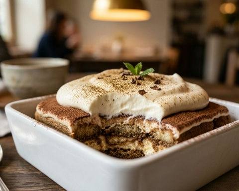 Roasted Tea Tiramisu with White Miso Cream