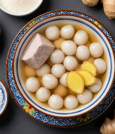 Sweet Taro Balls in Ginger Coconut Milk Soup