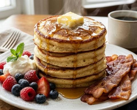 Korean-Style Fluffy Pancakes with Bacon