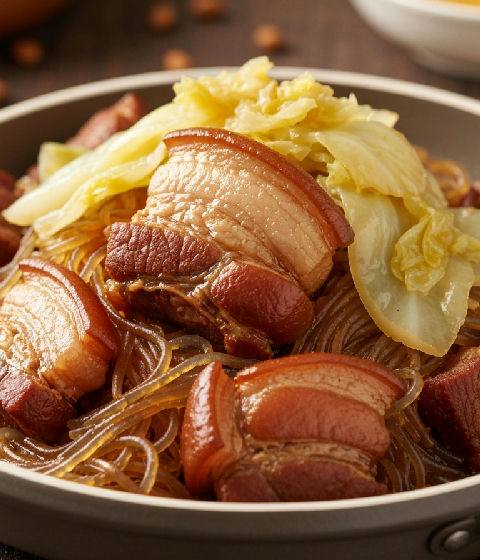 Stir-fried Pork Shoulder with Preserved Salted Cabbage and Glass Noodles