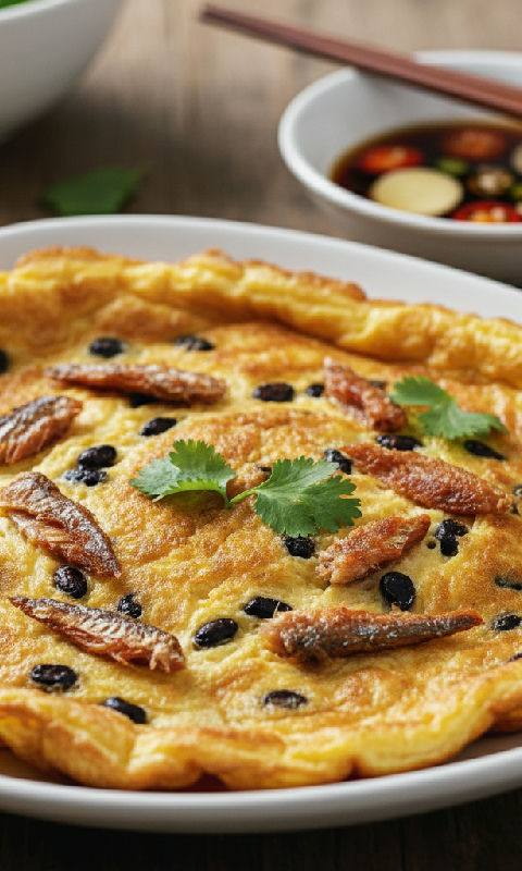 Fried Egg with Dace and Black Beans