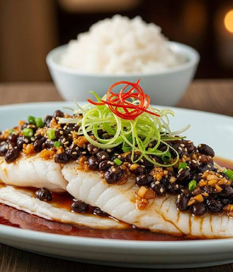 Steamed Ling Cod with Preserved Black Beans