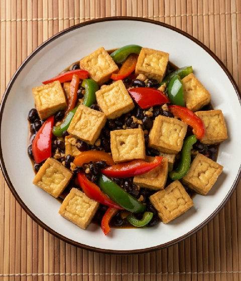 Stir-fried Tofu with Bell Peppers and Black Bean Sauce