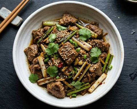 Cumin Lamb Stir-fry with Spring Onions