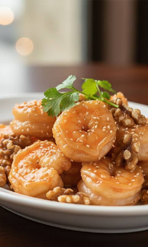 Prawns with Mayonnaise and Candied Walnuts