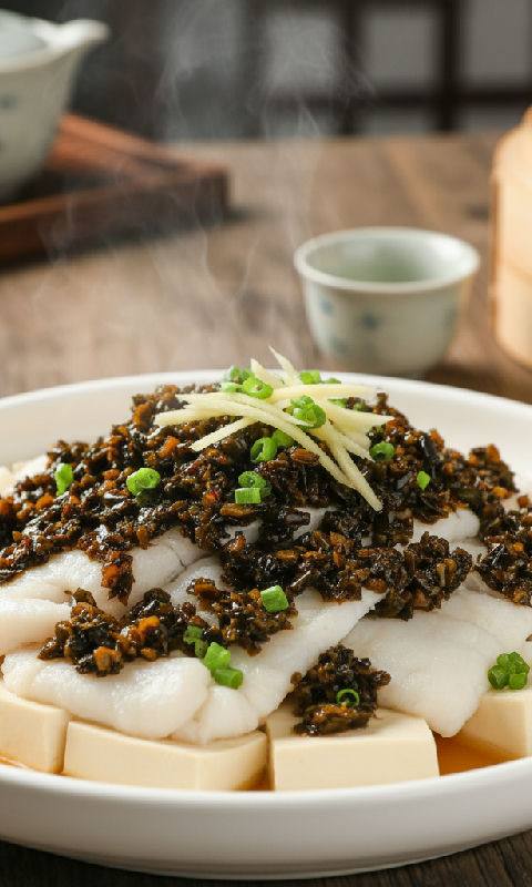 Steamed Fish Fillet with Tofu and Preserved Olives