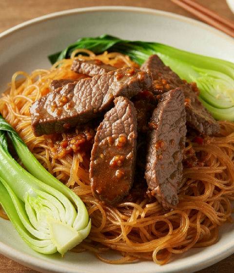 Stir-fried Beef Slices with Satay Sauce and Vermicelli