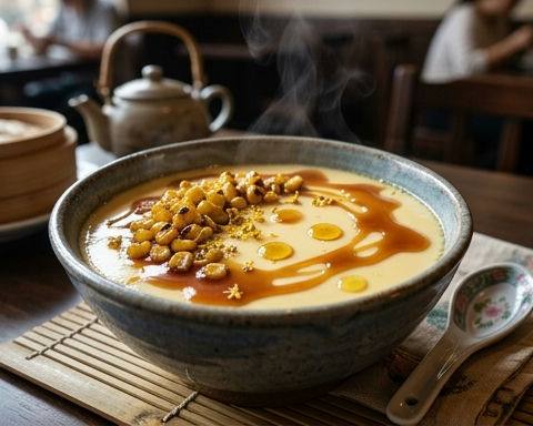 Corn Caramel Steamed Egg with Lotus Oil