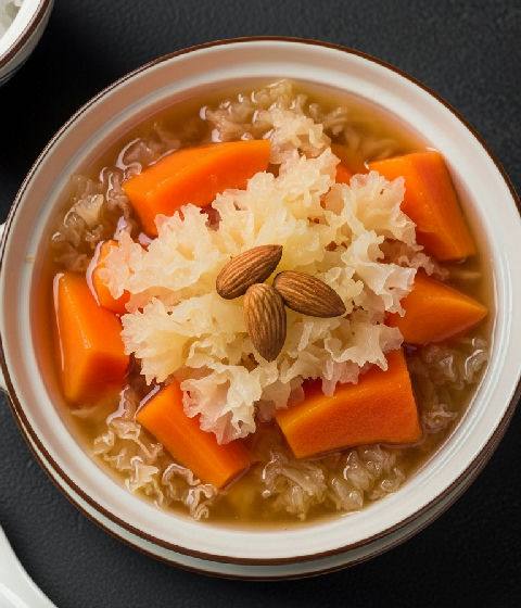 Stewed Papaya with Snow Fungus and Almond Milk