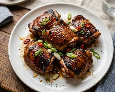 Honey Soy Sauce Chicken Thighs with Scallion Segments