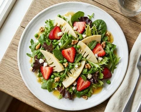 Strawberry Spring Bamboo Shoot Salad with Honey Vinaigrette