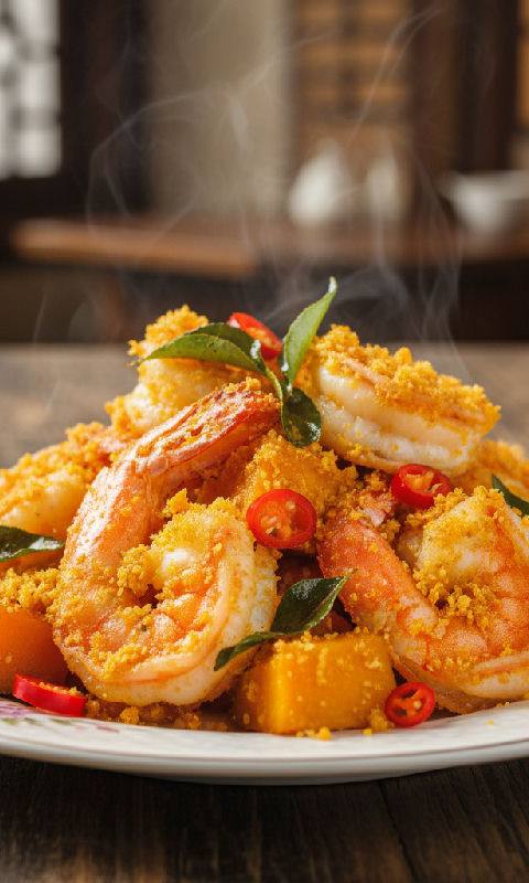Salted Egg Yolk Prawns with Pumpkin