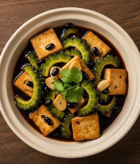 Braised Firm Tofu with Bitter Melon and Fermented Black Bean Sauce