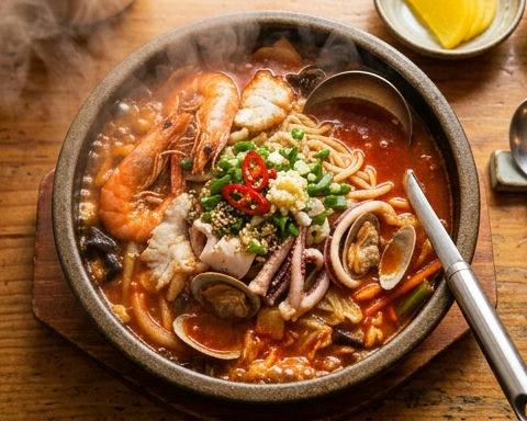 Spicy Seafood Jjamppong with Fresh Noodles