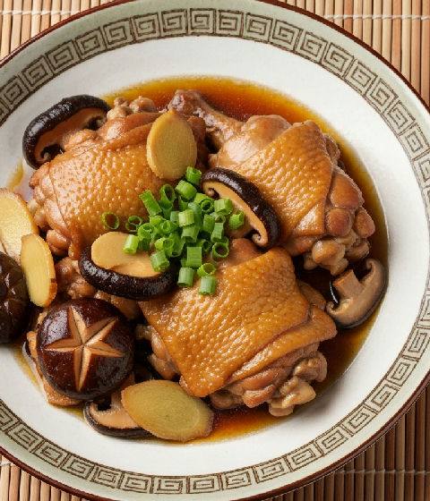 Braised Chicken Thigh with Dried Shiitake Mushrooms and Ginger