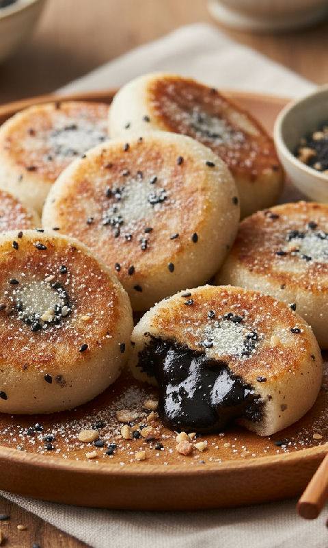 Pan-Fried Black Sesame Glutinous Rice Cakes
