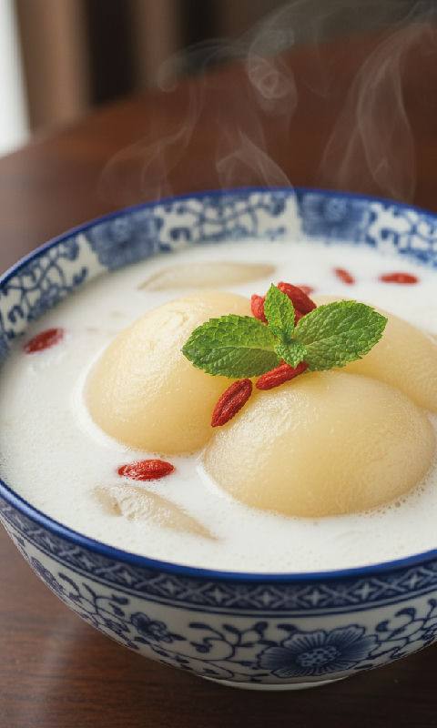 Stewed Snow Pear with Almond and Red Dates