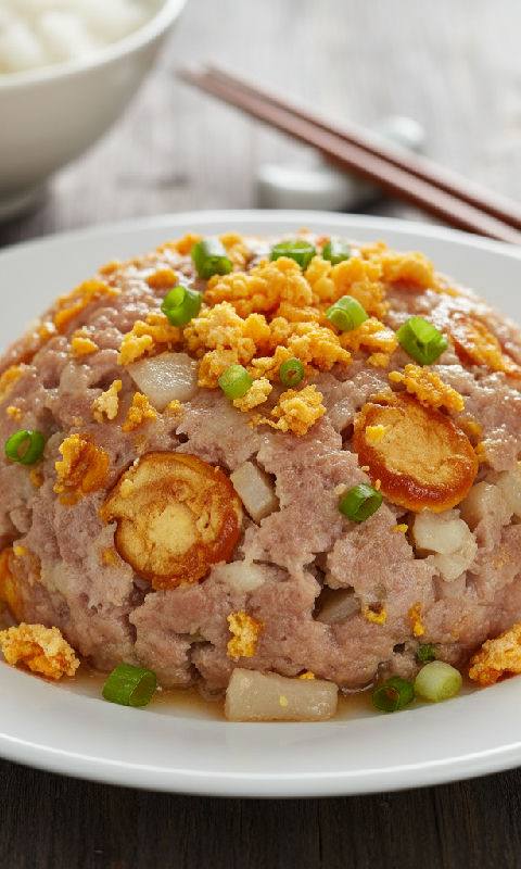 Steamed Minced Pork with Salted Egg Yolk and Water Chestnuts