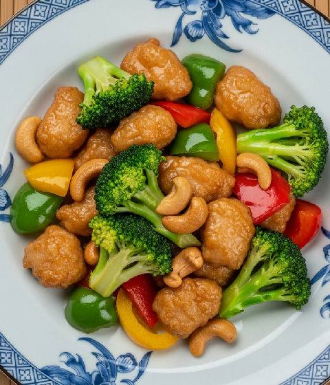 Stir-fried Vegetarian 'Chicken' with Broccoli and Cashew Nuts
