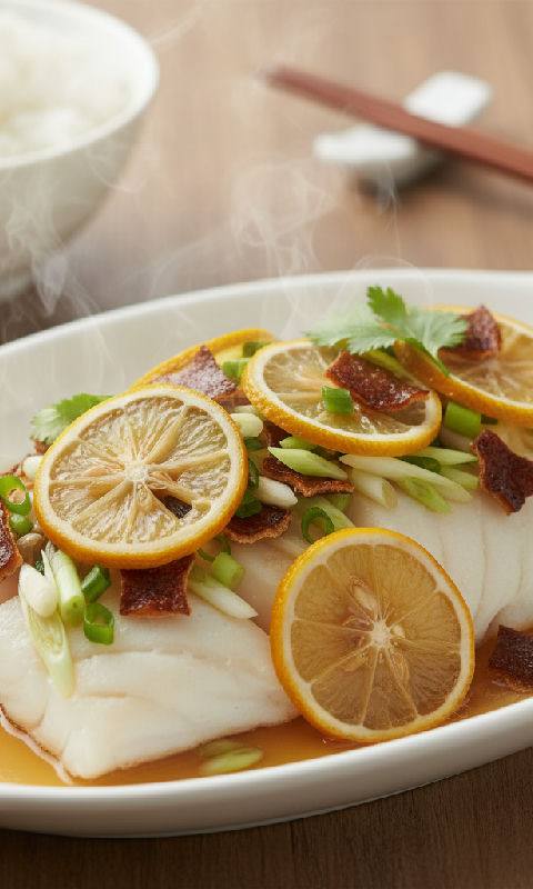 Steamed Cod Fillet with Preserved Lemon and Aged Tangerine Peel