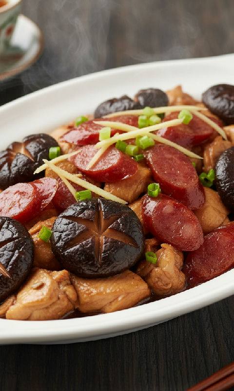 Steamed Chicken with Chinese Mushrooms and Chinese Sausage