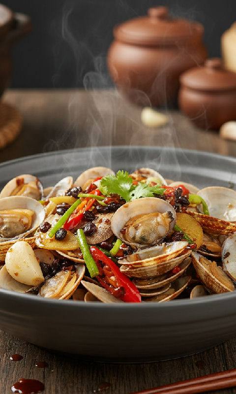Stir-fried Clams with Black Bean Sauce and Chili