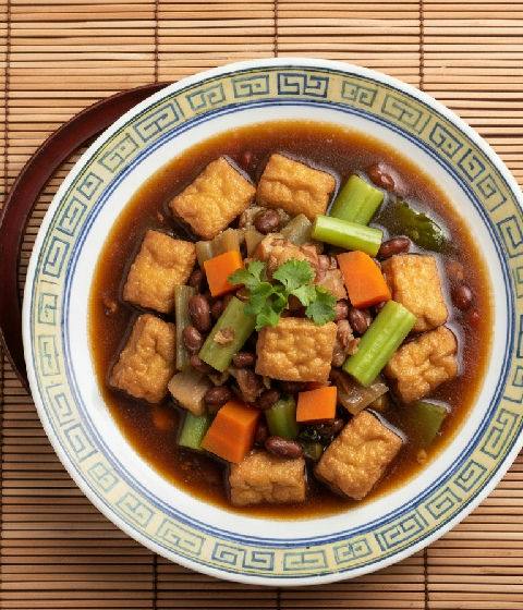 Braised Loh Hon Jai with Fermented Red Bean Curd