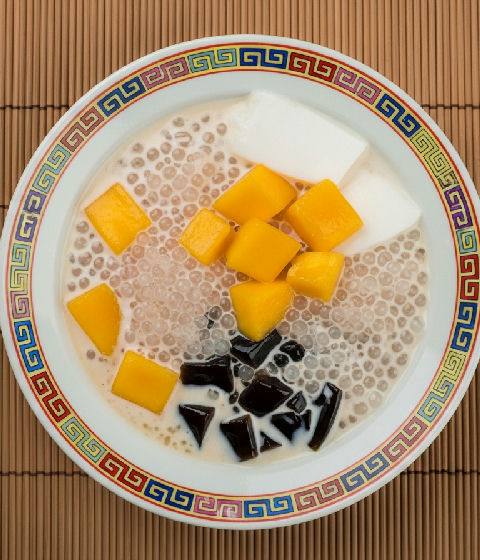 Chilled Mango Sago with Grass Jelly and Evaporated Milk
